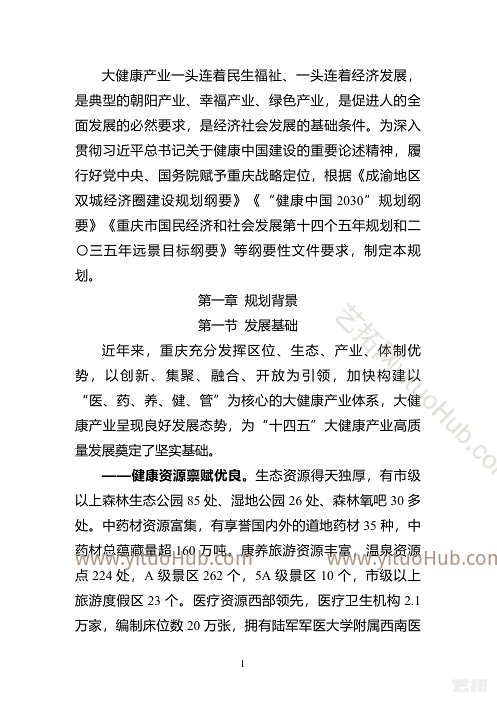 重庆市大健康产业发展“十四五”规划