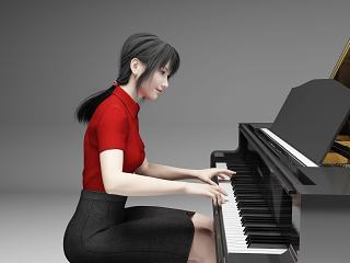 现代风格钢琴美女人物模型