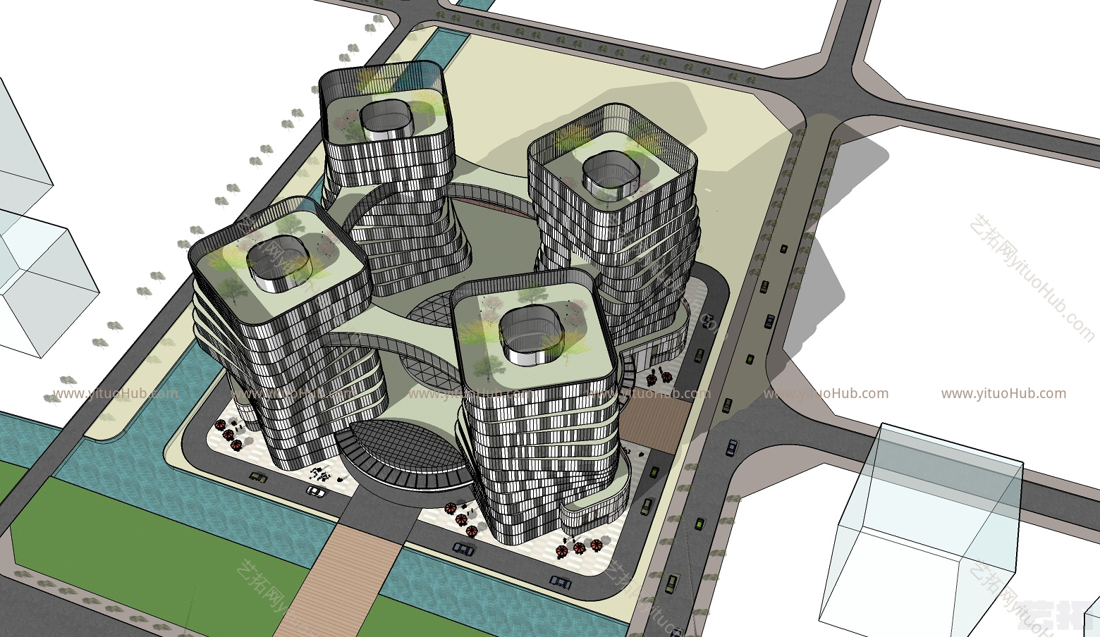 现代风格大型商业办公建筑单体sketchup模型