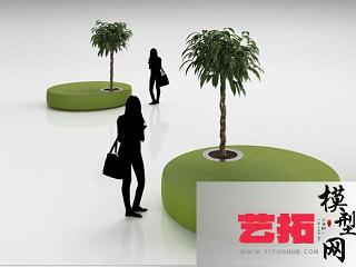 现代商场沙发植物组合