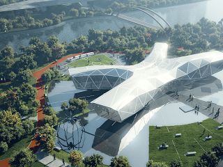 现代博物馆公园建筑鸟瞰图