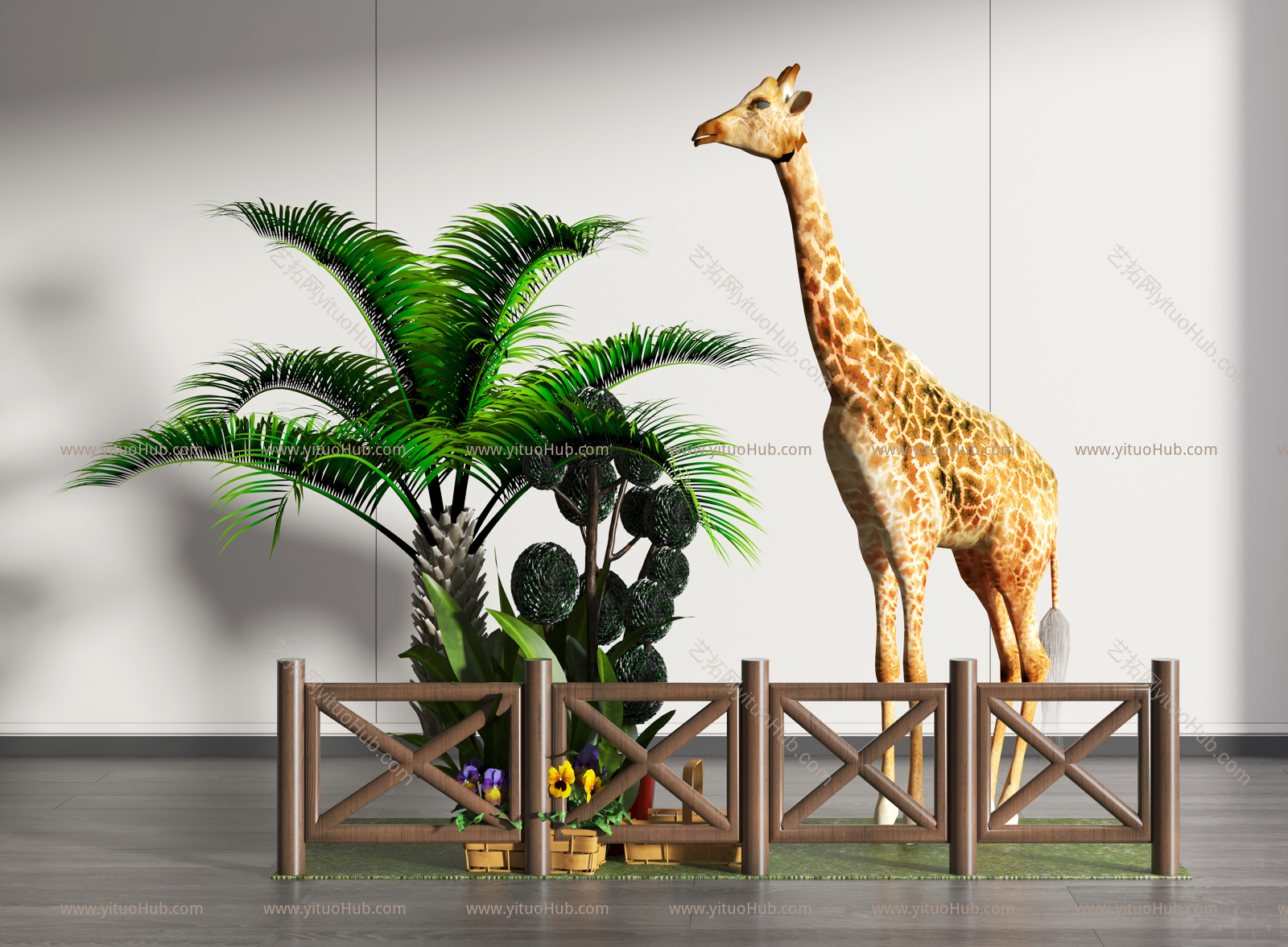 现代景观小品 现代植物长颈鹿组合