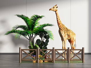 现代景观小品 现代植物长颈鹿组合