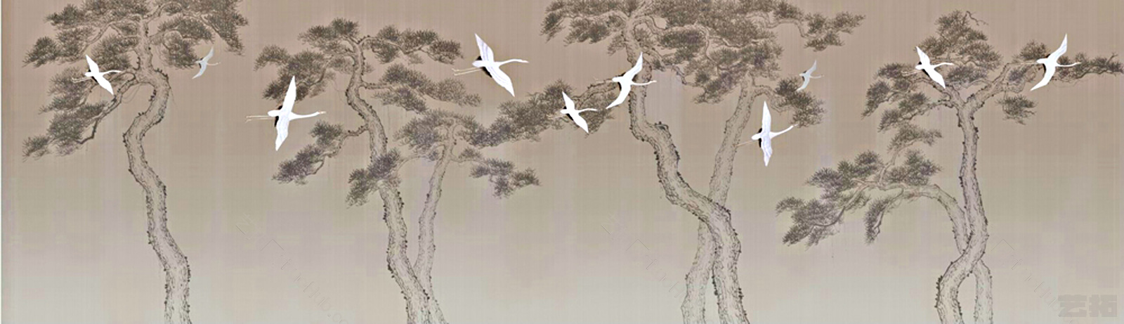 新中式仙鹤装饰画贴图