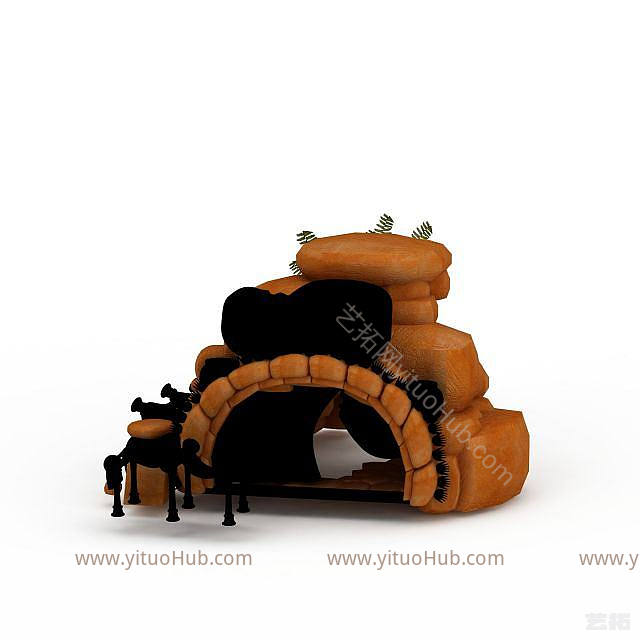 现代游戏石洞小屋模型