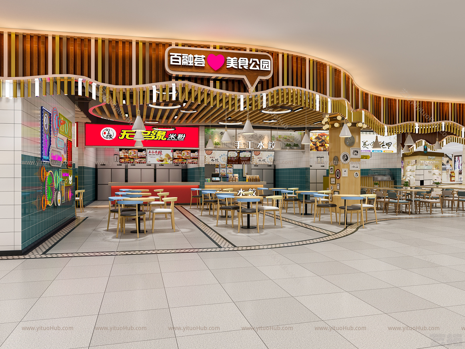 现代快餐厅 美食城 餐饮店档口