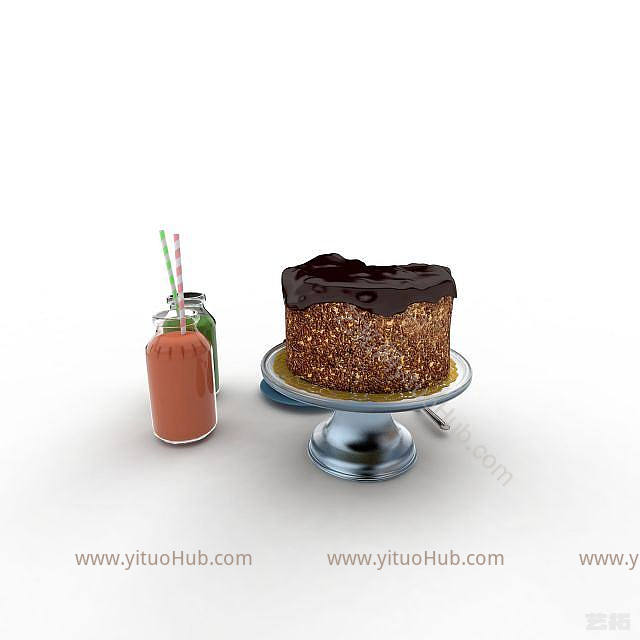 现代蛋糕饮品组合模型