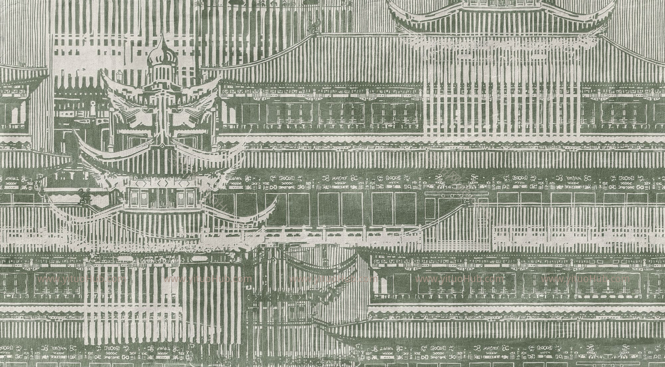 新中式古建图案建筑图案手绘壁纸背景壁纸 (3)