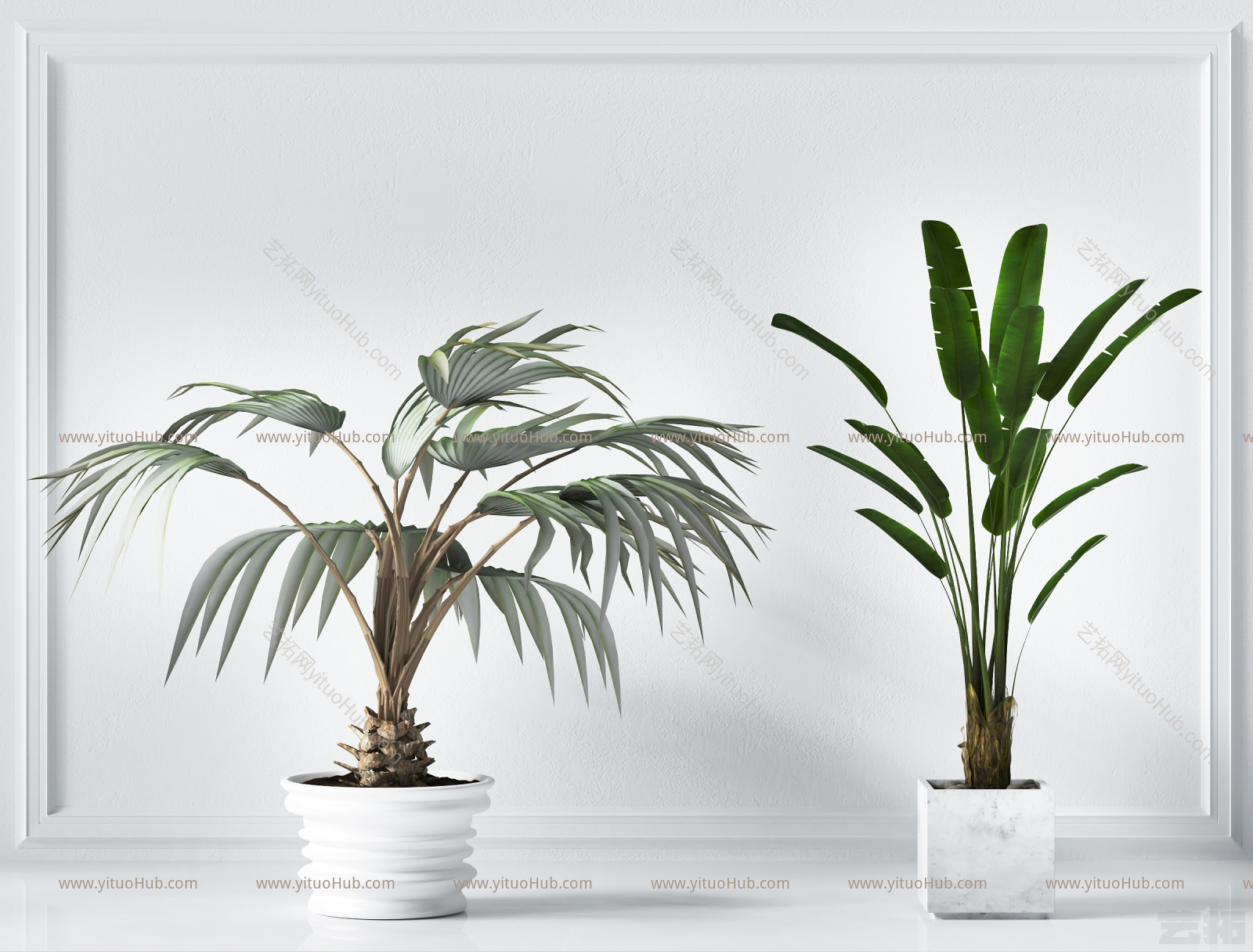 现代植物绿叶盆栽组合，花瓶，花盆，绿叶盆栽 ，植物摆件