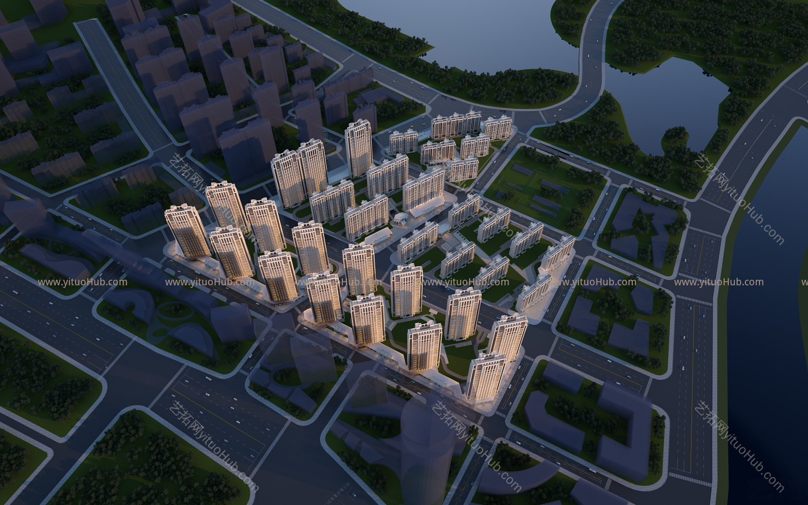 欧式高层住宅多层住宅 商业街 小区鸟瞰建筑规划