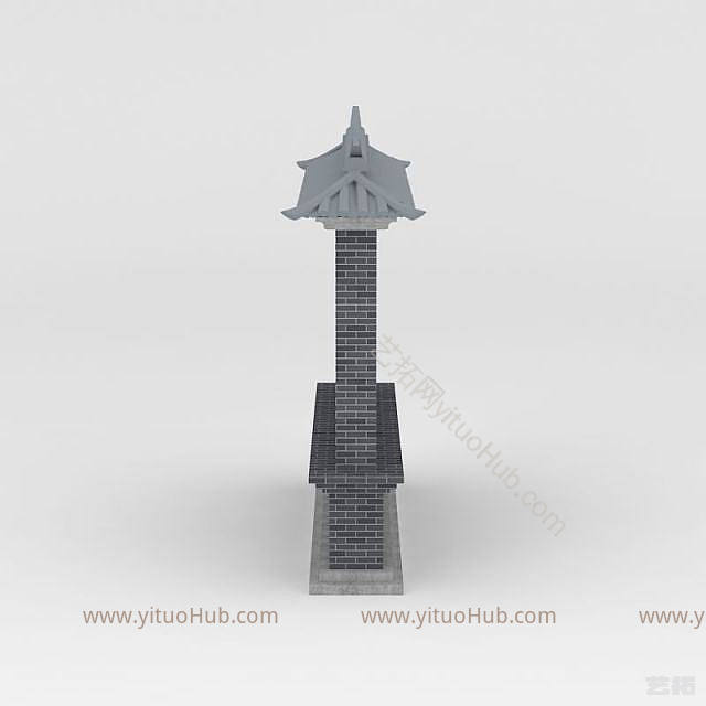 现代仿古照壁影壁墙模型