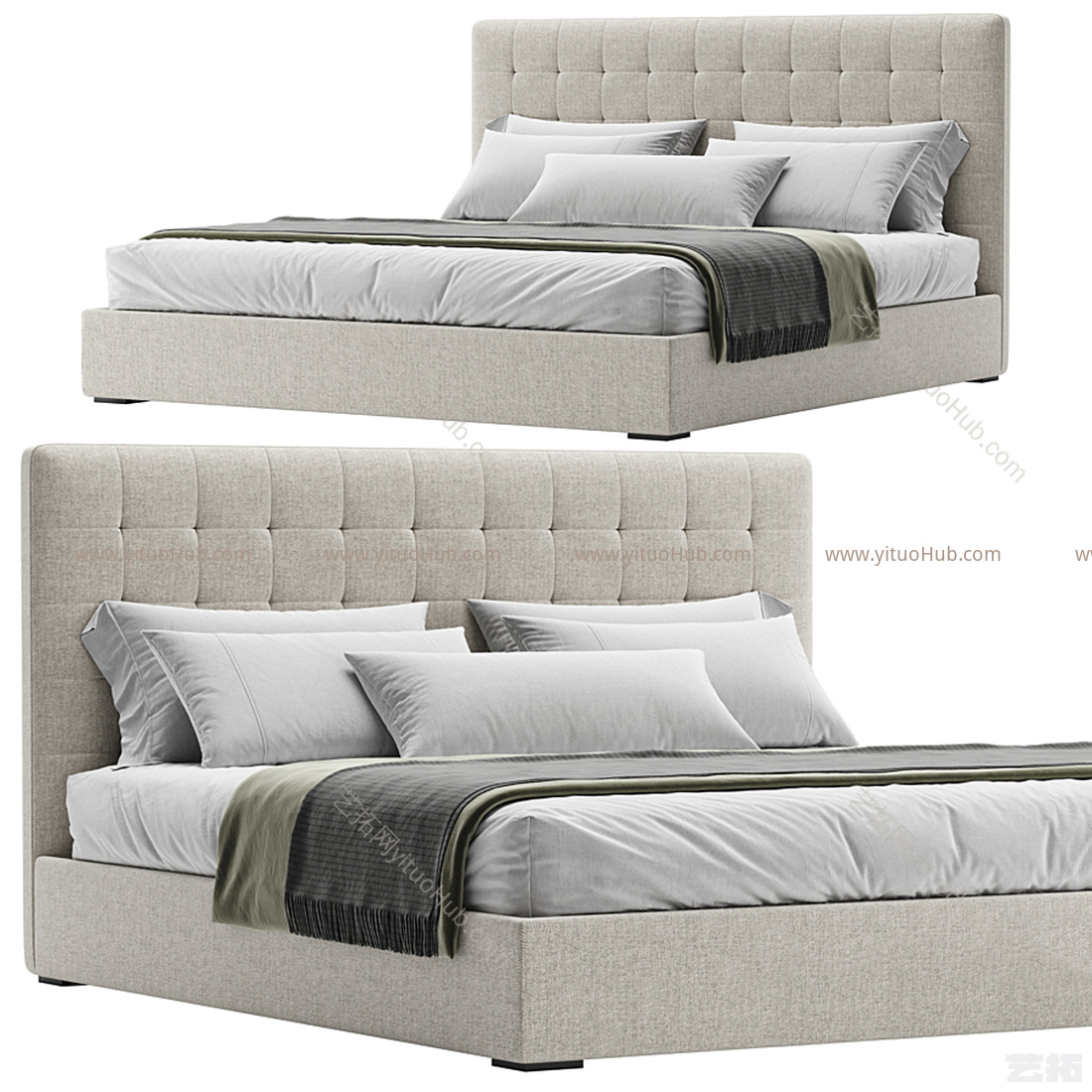 现代westelm 布艺双人床