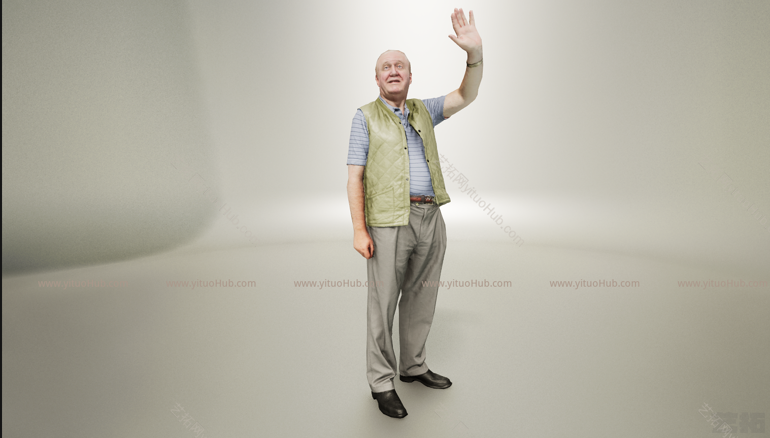 现代打招呼白人老人男人模型
