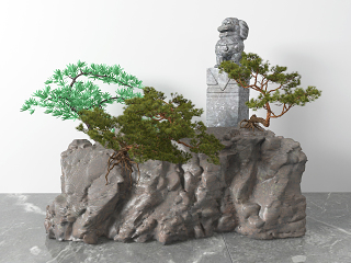 新中式松树 石狮子