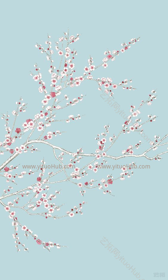 新中式梅花壁纸壁画壁布背景画 (1)