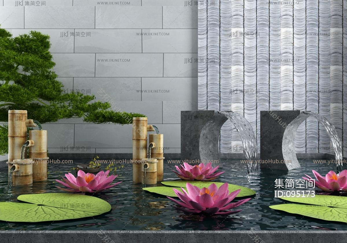 庭院景观小品枯山水石荷花流水器3d模型下载