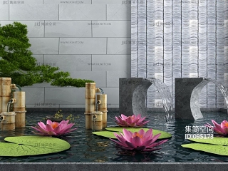 庭院景观小品枯山水石荷花流水器3d模型下载