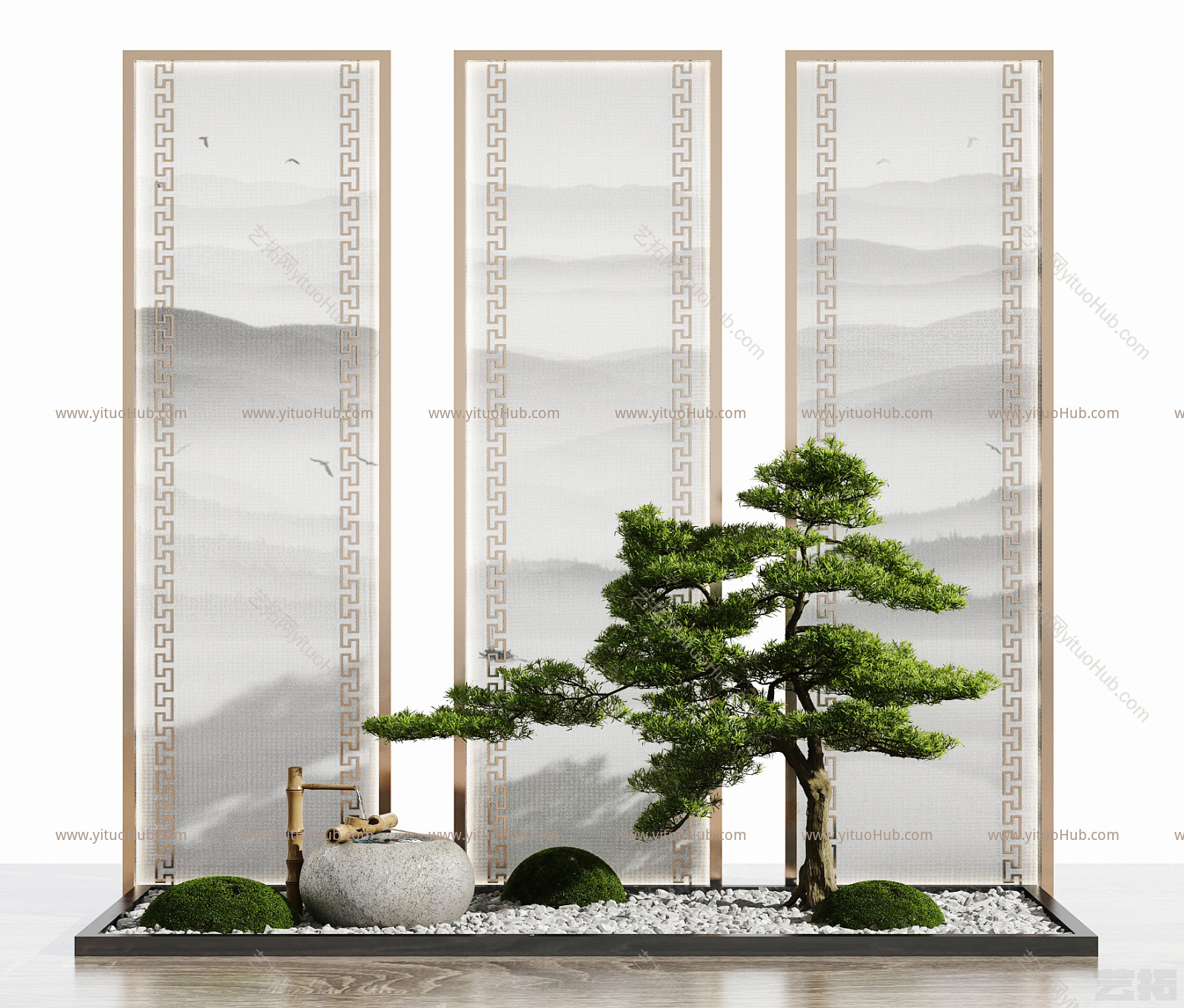 新中式假山水景 园艺小品隔断