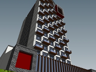 中式风格高层经济酒店建筑sketchup模型