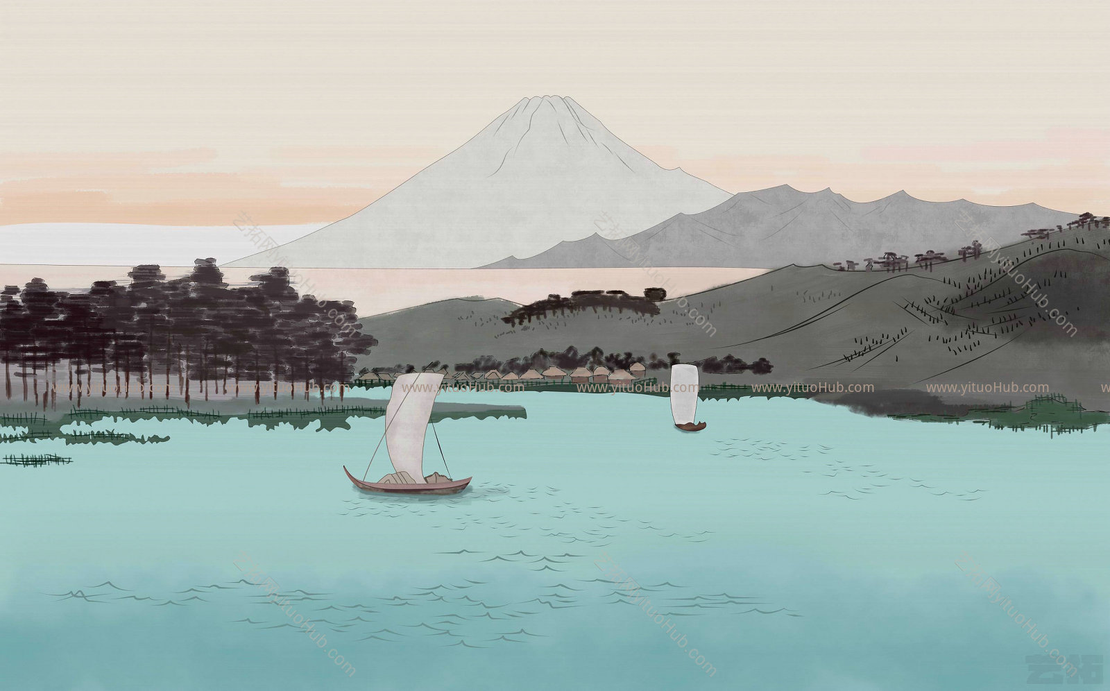 新中式水墨山水壁画