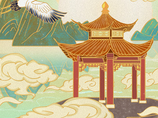 国潮风建筑插画