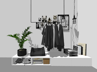 现代衣服 衣架 书柜 挂画 吊灯 饰品