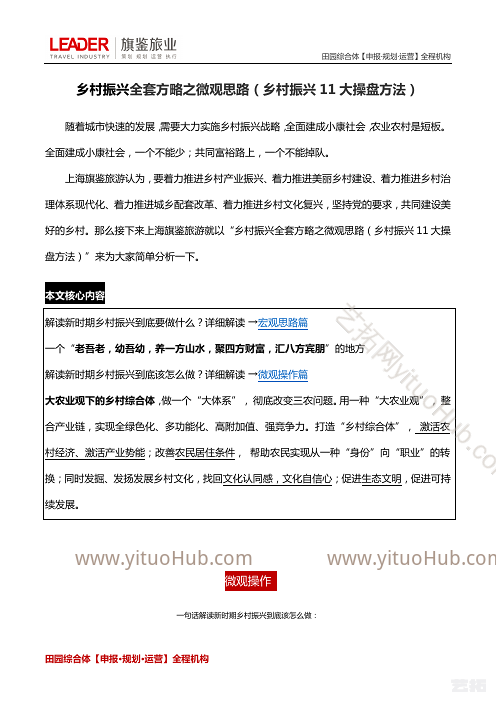 乡村振兴全套方略之微观思路（乡村振兴11大操盘方法）