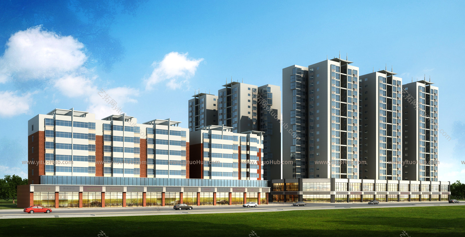 现代沿街商业建筑 现代住宅 现代建筑