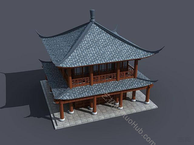 现代古建观景楼模型