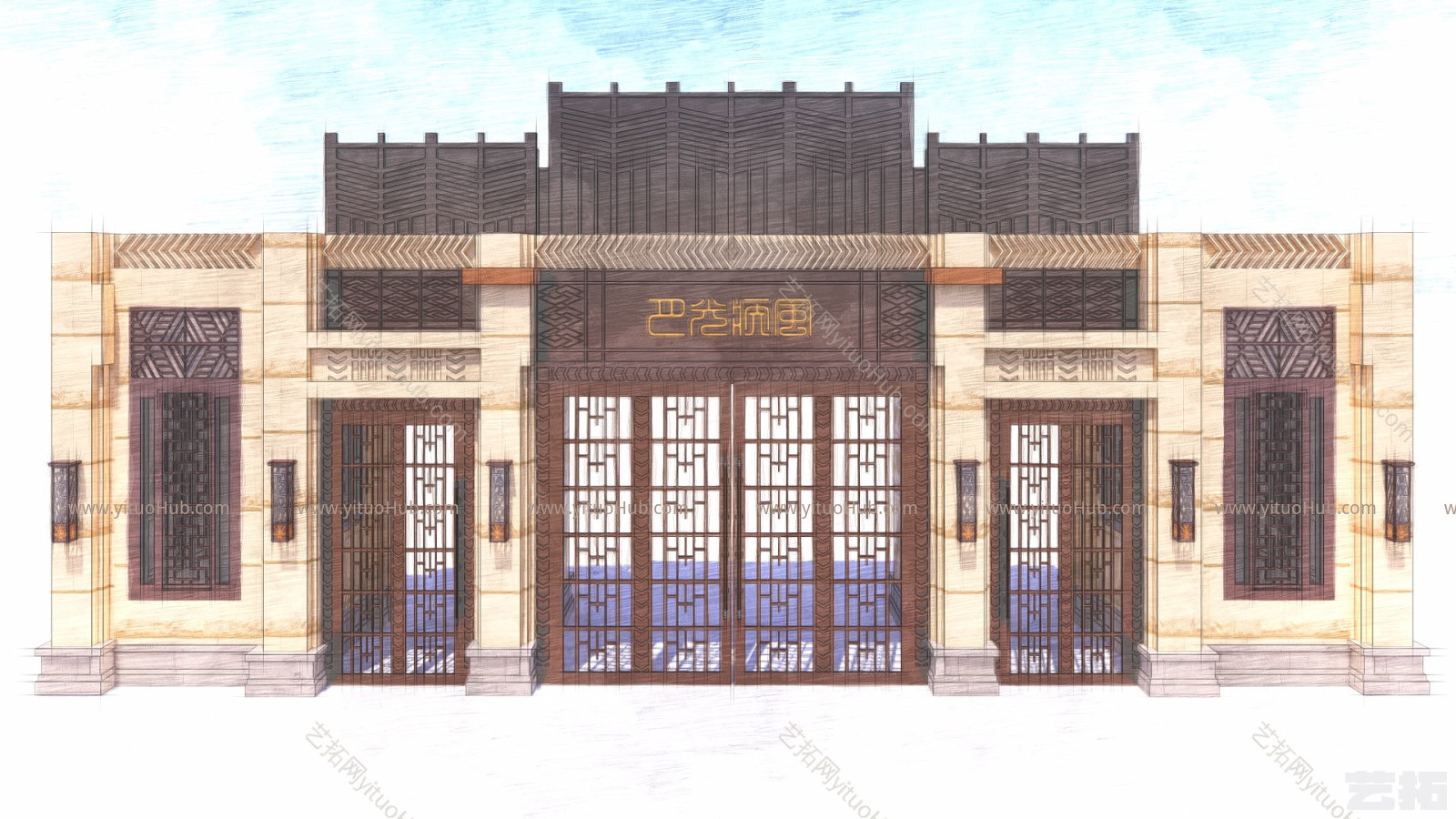 现代Artdeco风格入口景观大门