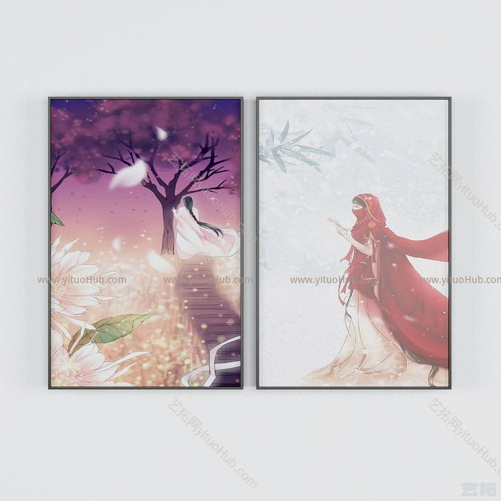 现代古装人物装饰画模型