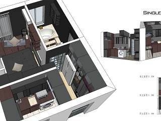 客厅卧室厨卫书房小户型改造一体化公寓loft单身现代简约家具送分析平面活页簿 相框