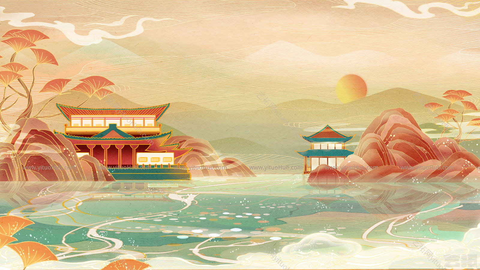  国潮风建筑插画