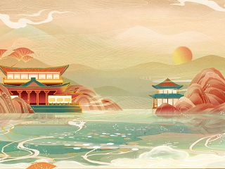  国潮风建筑插画