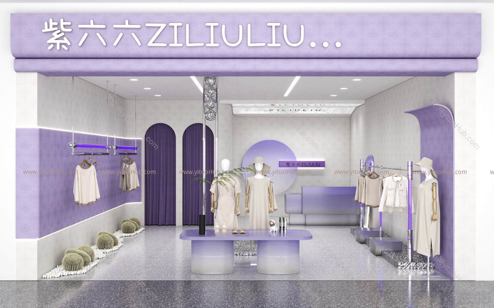 现代服装店女装店服装店，挂衣架，衣挂衣架，专卖店