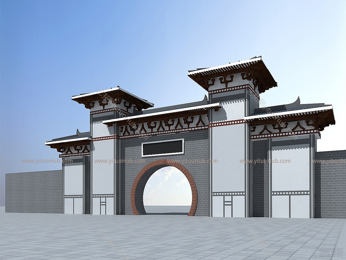 中式大门模型
