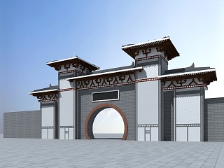 中式大门模型