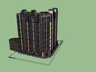 欧式现代高层折角住宅楼建筑 小区景观