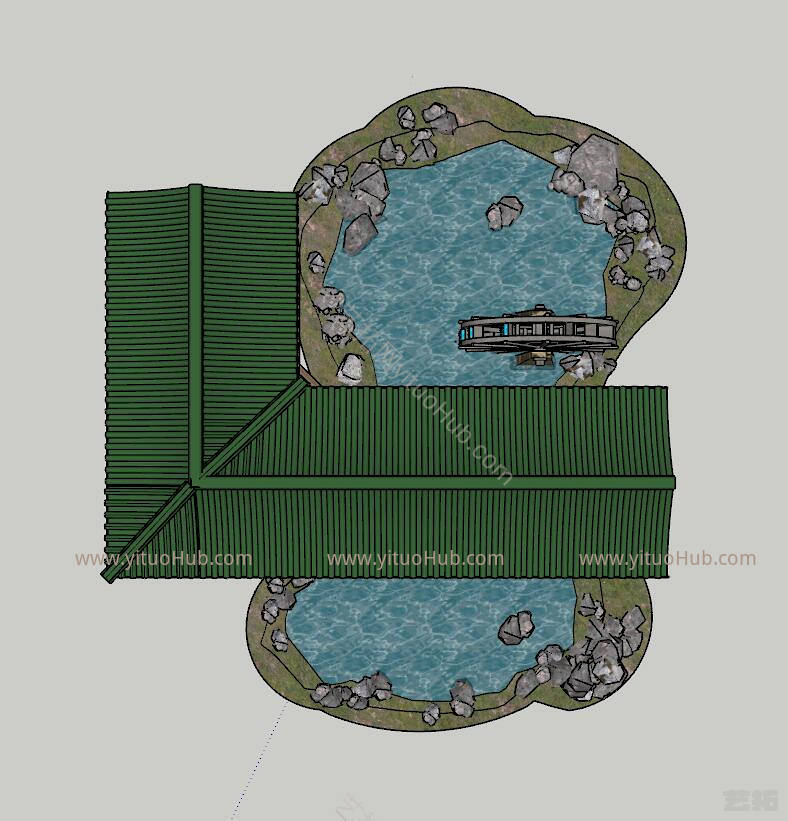 中式连廊水车水景