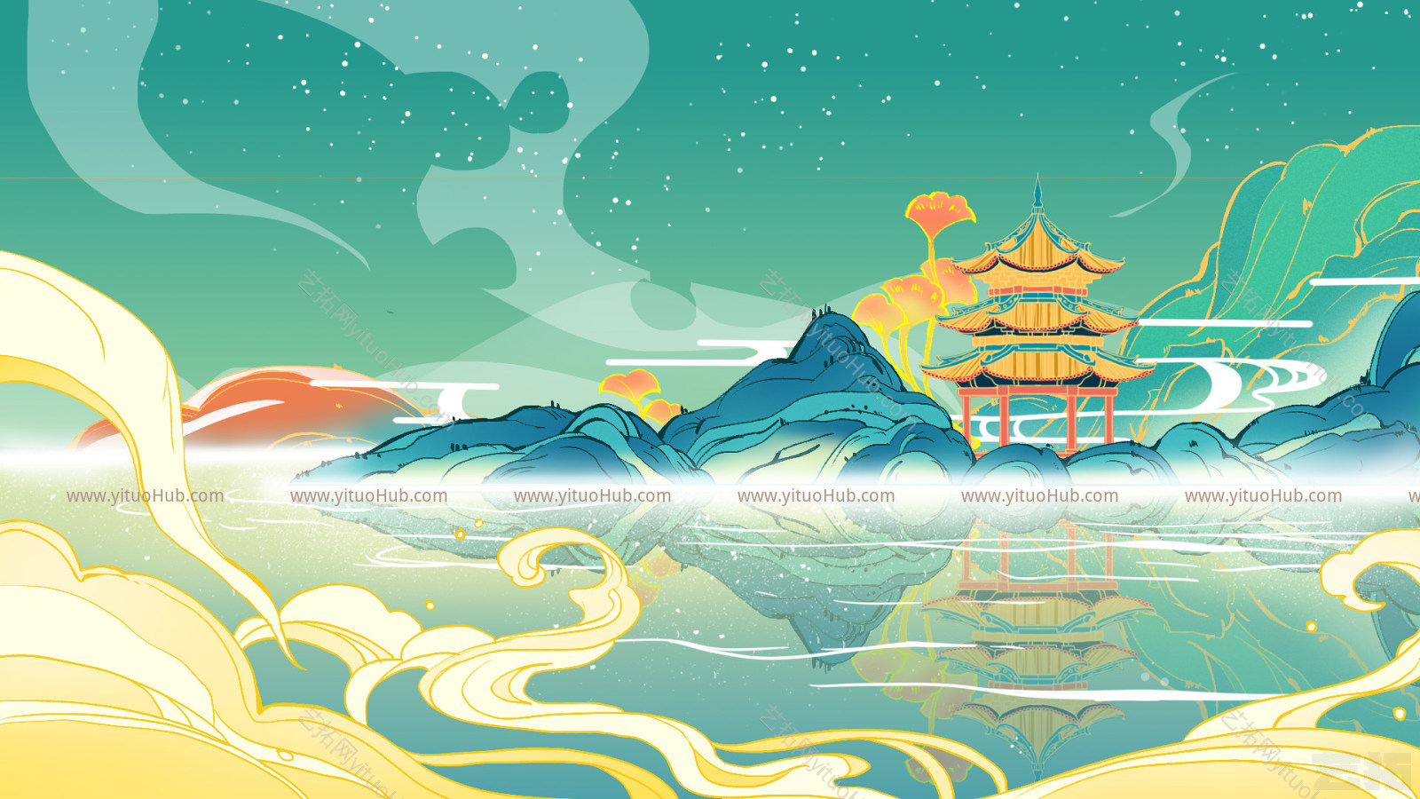  国潮风建筑插画