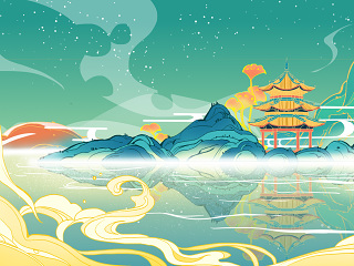  国潮风建筑插画