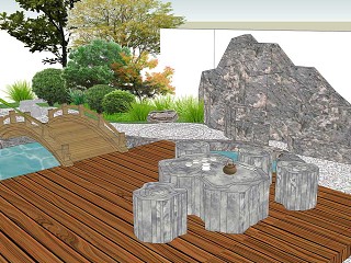 中式山水庭院假山置石小品SU模型