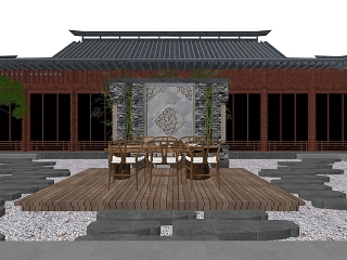 中式四合院中庭 景观建筑