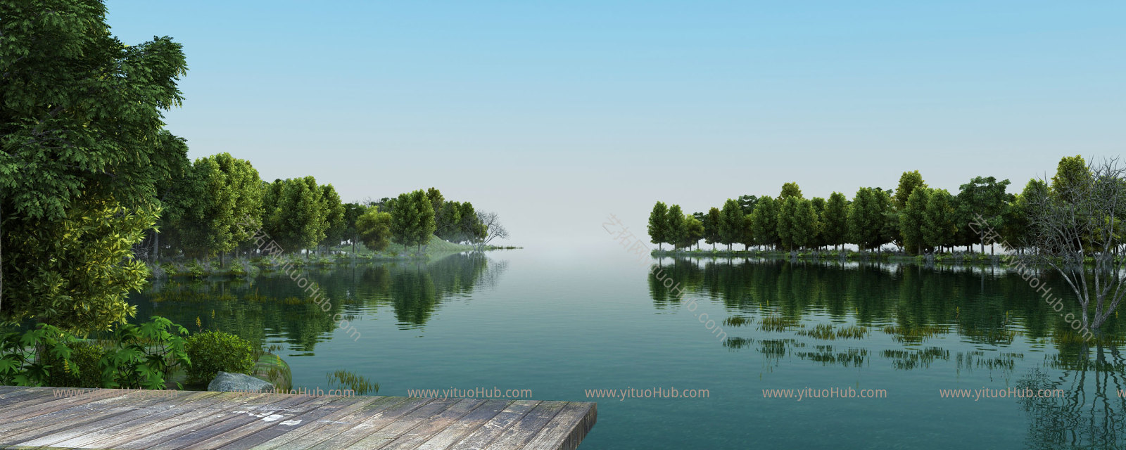 现代公园景观 景观树 湖边风景  