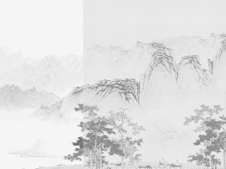 新中式水墨山水床头背景壁布壁纸挂画装饰画 (1)