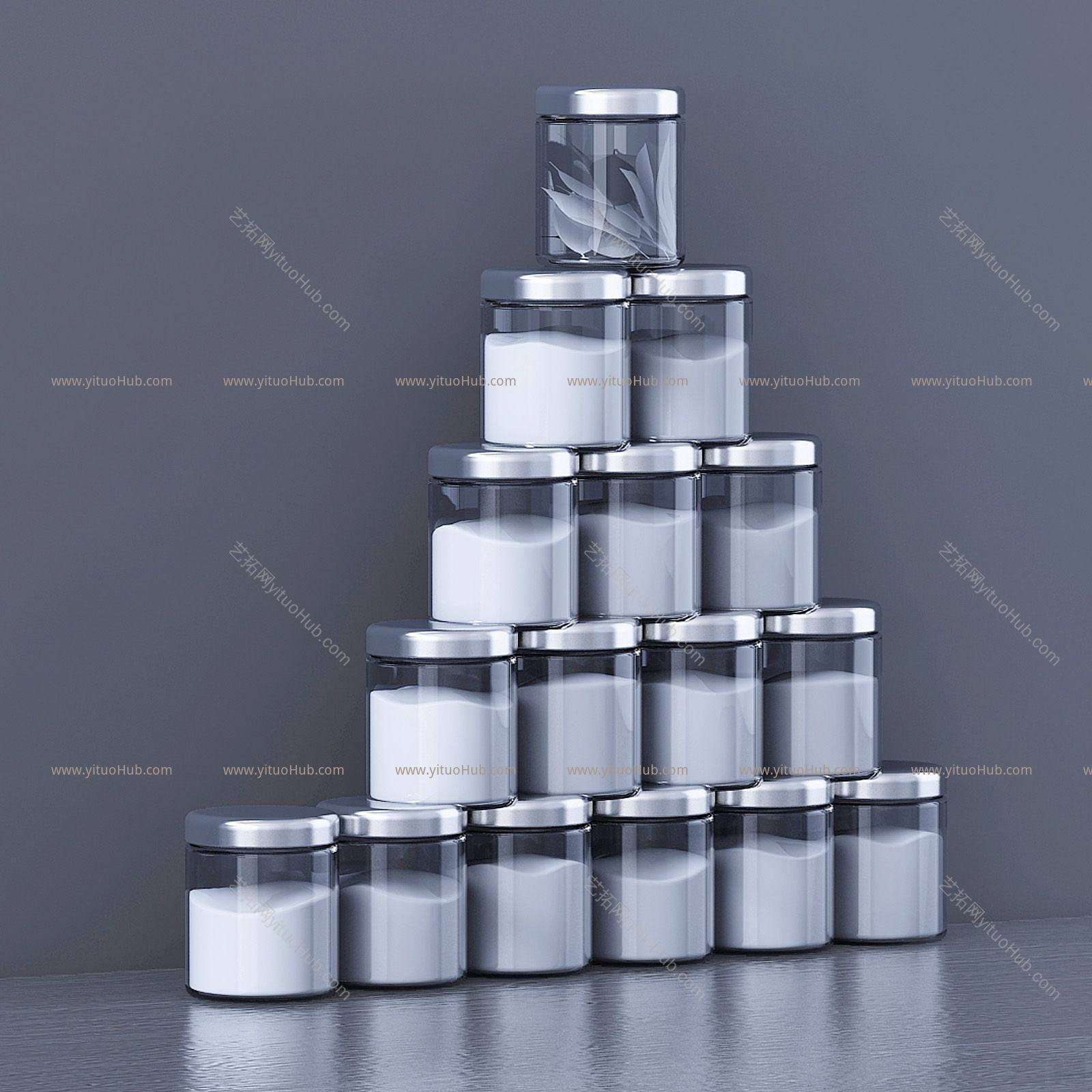 现代厨房用具配料瓶组合模型