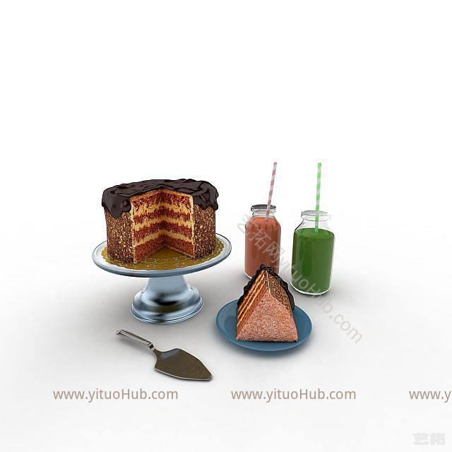 现代蛋糕饮品组合模型