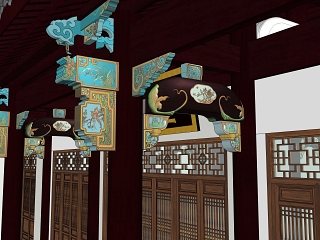 中式古建筑-祠堂-歇山顶-四面坡
