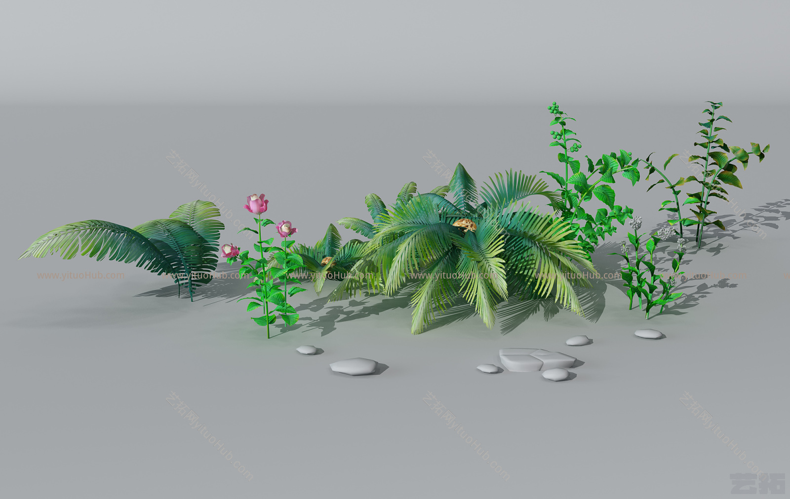 现代卡通植物树花草