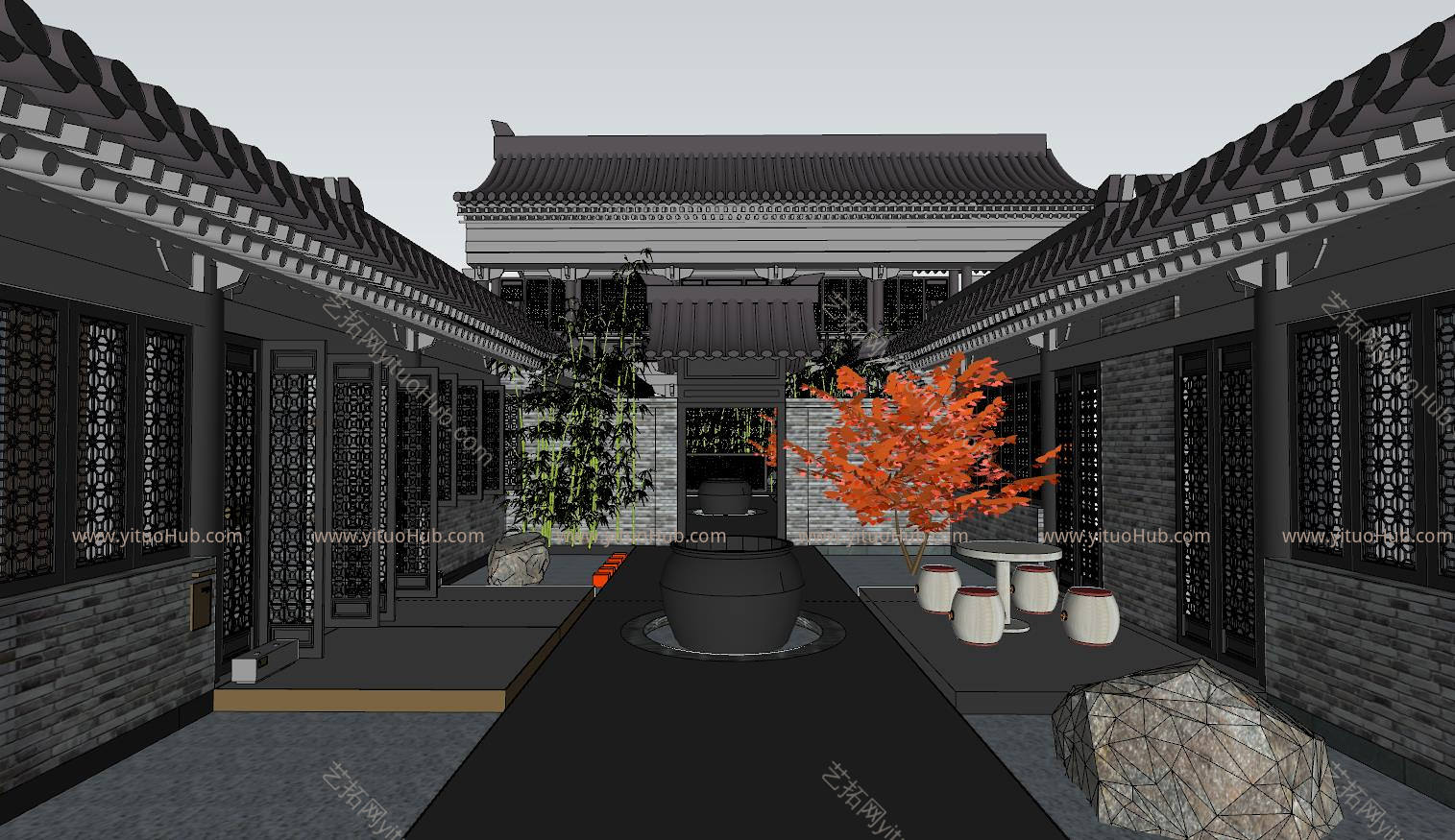 中式古建筑模型街景 街道 建筑 演出 寺庙